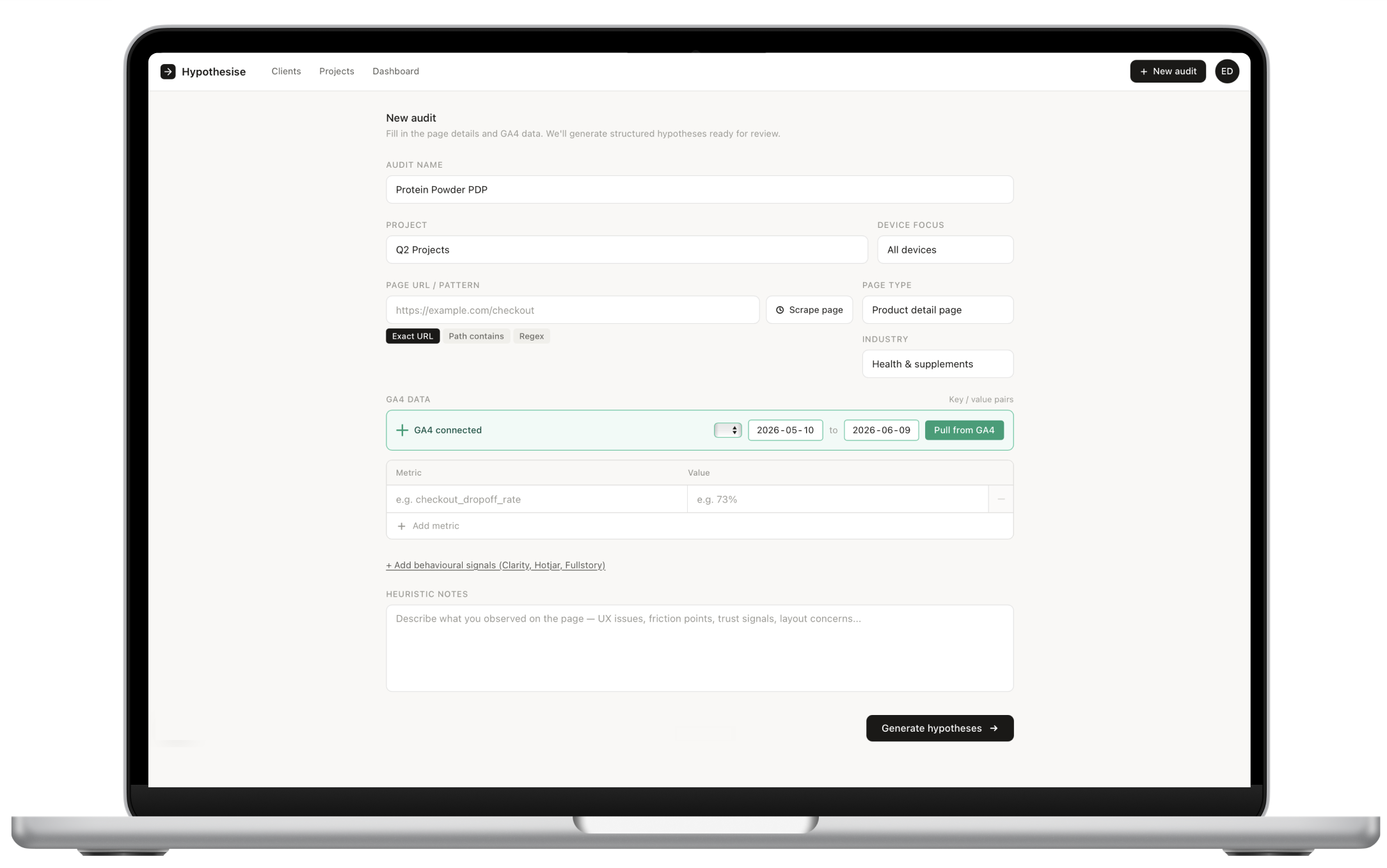 Hypothesise — audit creation