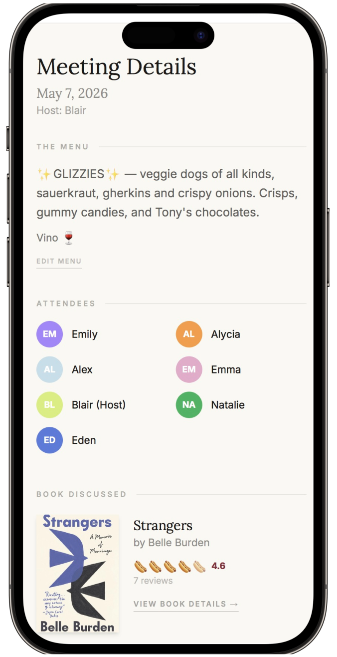 The Book Club app — mobile interface preview